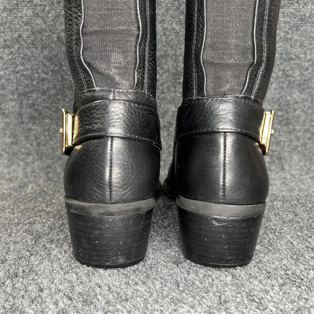 Vince Camuto Bedina‎ Tall Boots Women's 9 Black Leathe Over The Knee Gold Buckle
